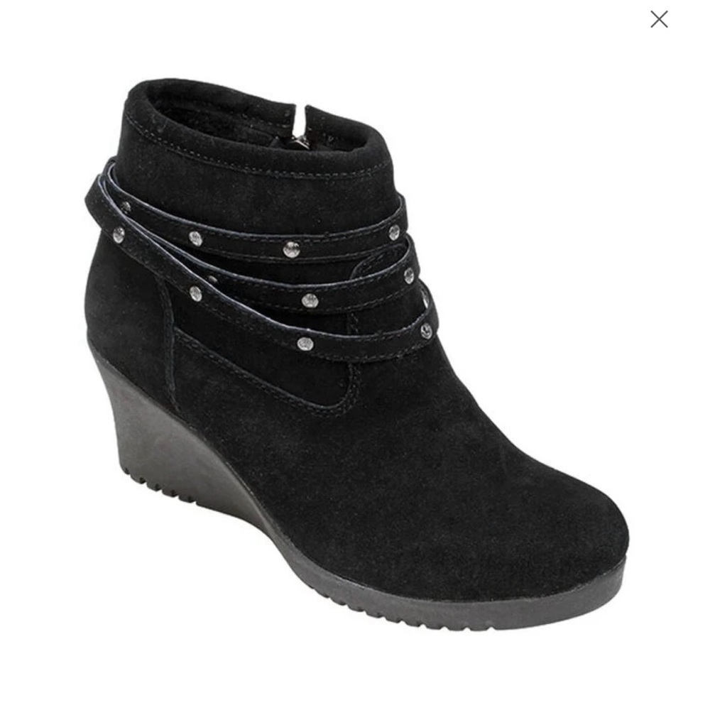 Bearpaw Womens Black Suede Ankle Boots With Side Zipper Size 10